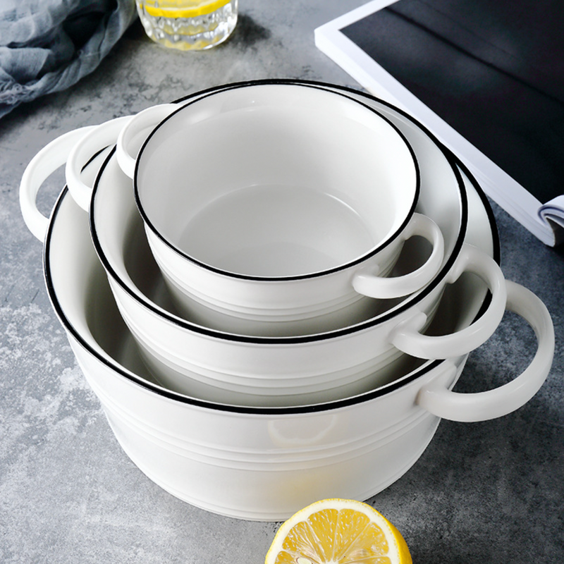 Crystal White Serving Bowl Medium - Bowl, ceramic bowl, serving bowls, noodle bowl, salad bowls, bowl for snacks, large serving bowl, bowl with handle | Bowls for dining table & home decor