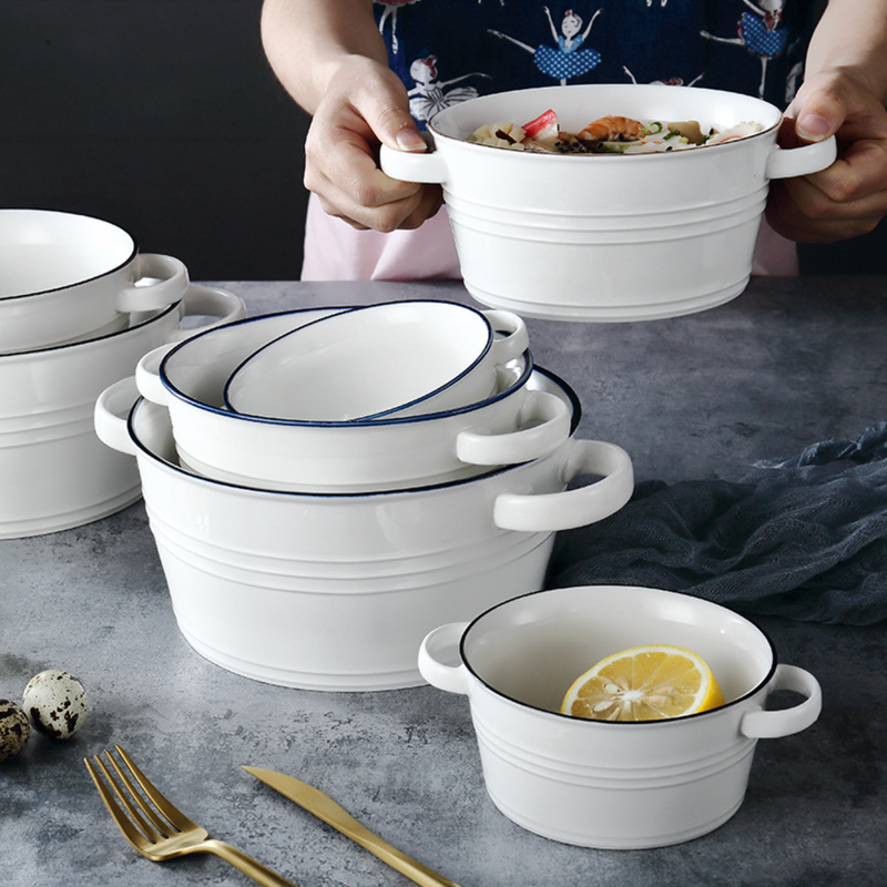 White Serving Bowl Small - Bowl, ceramic bowl, serving bowls, noodle bowl, salad bowls, bowl for snacks, baking bowls, large serving bowl, bowl with handle | Bowls for dining table & home decor