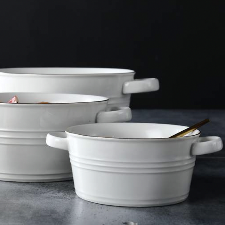 Crystal White Serving Bowl Medium - Bowl, ceramic bowl, serving bowls, noodle bowl, salad bowls, bowl for snacks, large serving bowl, bowl with handle | Bowls for dining table & home decor