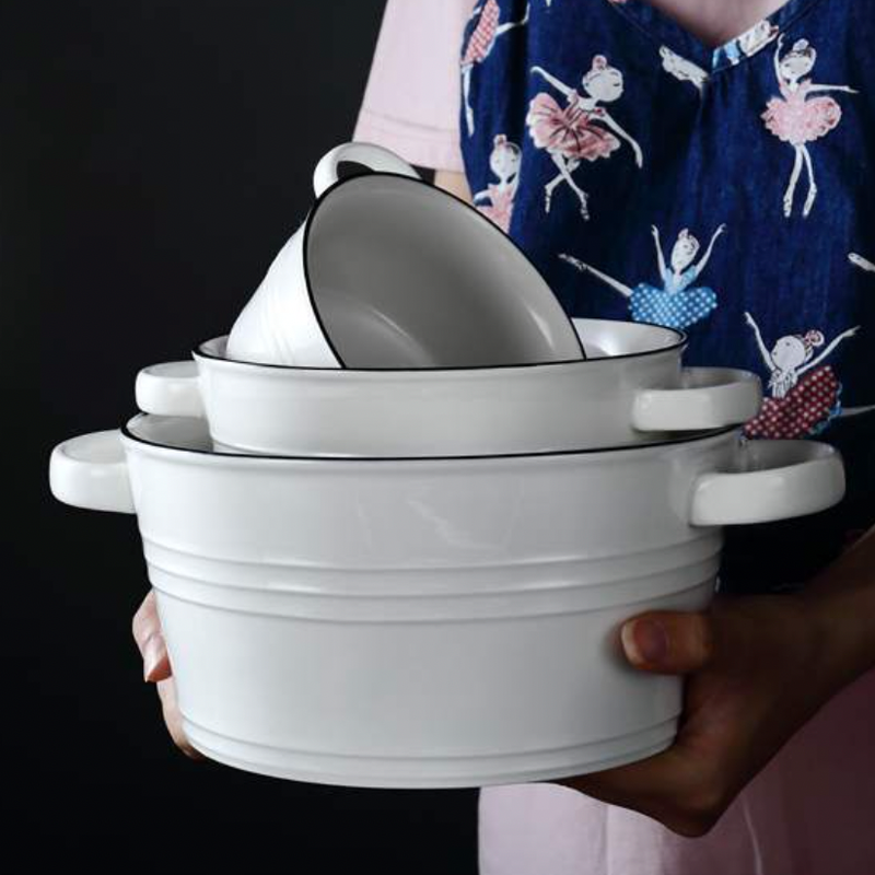 White Serving Bowl Small - Bowl, ceramic bowl, serving bowls, noodle bowl, salad bowls, bowl for snacks, baking bowls, large serving bowl, bowl with handle | Bowls for dining table & home decor