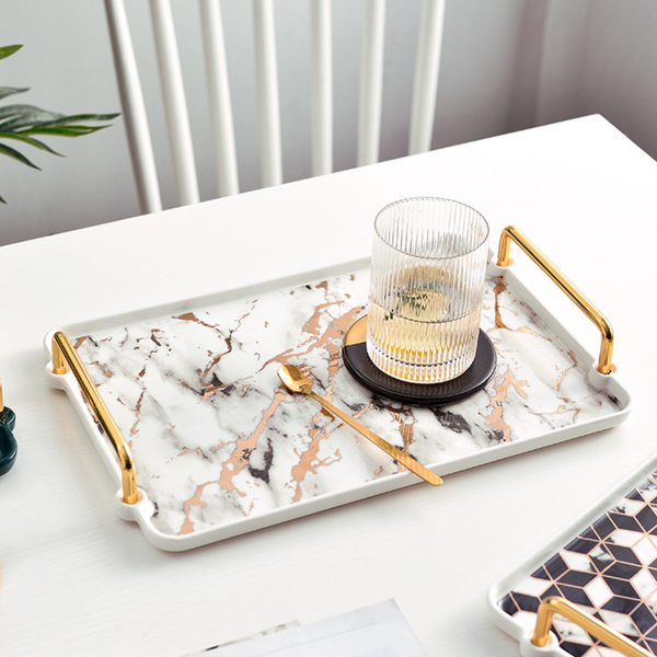 Marble Finish Tray With Handle