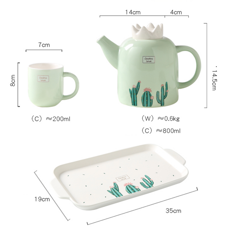 Cactus Tea set - Tea cup set, tea set, teapot set | Tea set for Dining Table & Home Decor