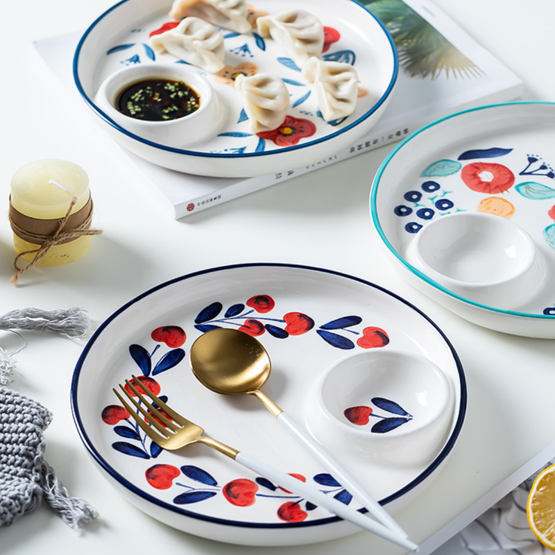 Floral Dumpling Plate - Serving plate, snack plate, momo plate, plate with compartment | Plates for dining table & home decor