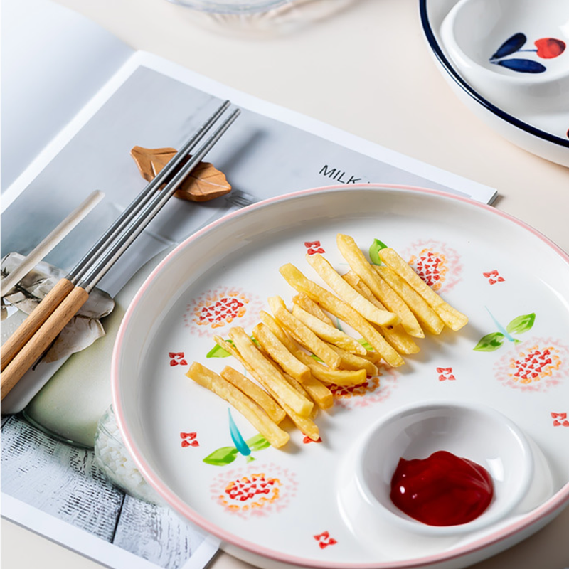 Floral Dumpling Plate - Serving plate, snack plate, momo plate, plate with compartment | Plates for dining table & home decor