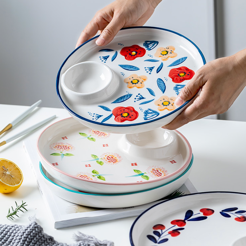 Floral Dumpling Plate - Serving plate, snack plate, momo plate, plate with compartment | Plates for dining table & home decor