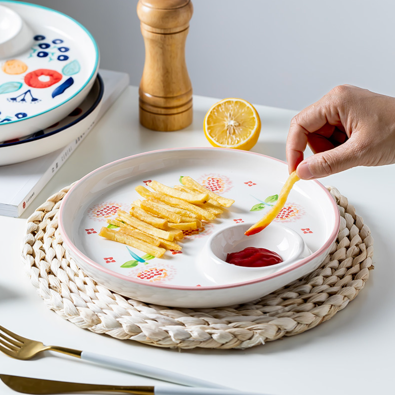 Floral Dumpling Plate - Serving plate, snack plate, momo plate, plate with compartment | Plates for dining table & home decor