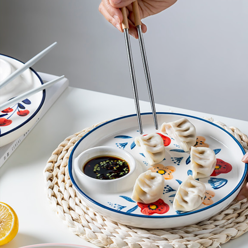 Floral Dumpling Plate - Serving plate, snack plate, momo plate, plate with compartment | Plates for dining table & home decor