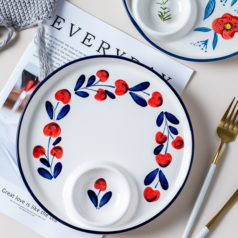Floral Dumpling Plate - Serving plate, snack plate, momo plate, plate with compartment | Plates for dining table & home decor