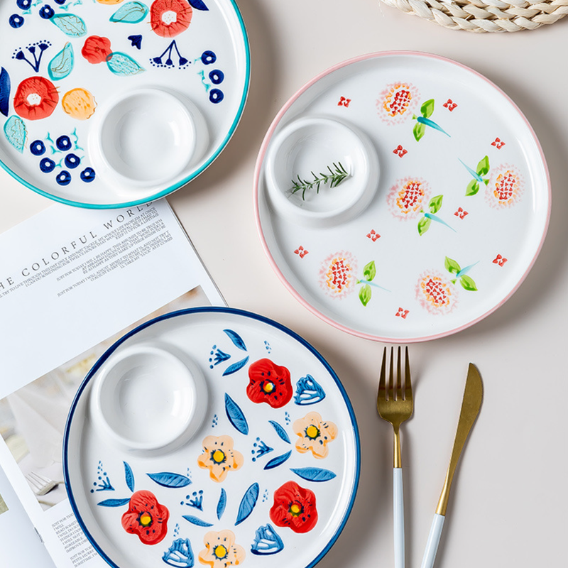 Floral Dumpling Plate - Serving plate, snack plate, momo plate, plate with compartment | Plates for dining table & home decor