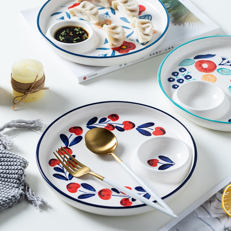 Floral Dumpling Plate - Serving plate, snack plate, momo plate, plate with compartment | Plates for dining table & home decor