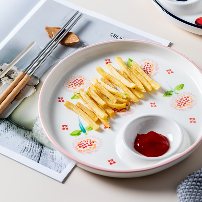 Floral Dumpling Plate - Serving plate, snack plate, momo plate, plate with compartment | Plates for dining table & home decor