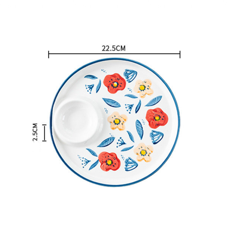 Floral Dumpling Plate - Serving plate, snack plate, momo plate, plate with compartment | Plates for dining table & home decor
