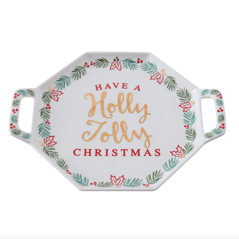 Ceramic Christmas Platter With Handle - Ceramic platter, serving platter, fruit platter | Plates for dining table & home decor