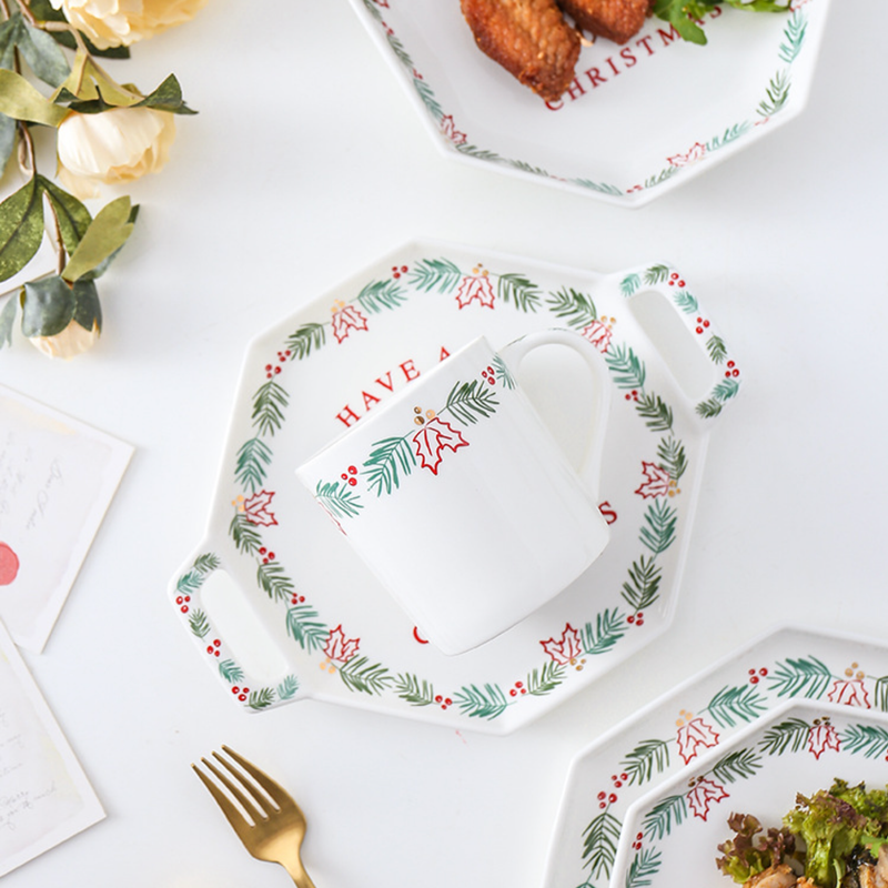 Ceramic Christmas Platter With Handle - Ceramic platter, serving platter, fruit platter | Plates for dining table & home decor