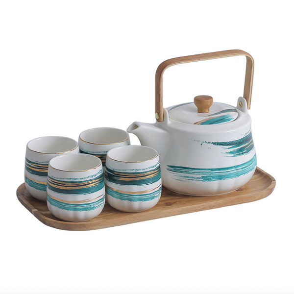 Green Porcelain Tea Pot Set - Tea cup set, tea set, teapot set | Tea set for Dining Table & Home Decor