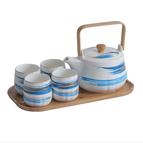 Blue Porcelain Tea Pot Set - Tea cup set, tea set, teapot set | Tea set for Dining Table & Home Decor