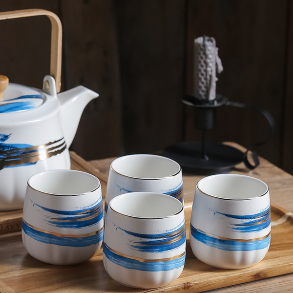 Blue Porcelain Tea Pot Set - Tea cup set, tea set, teapot set | Tea set for Dining Table & Home Decor