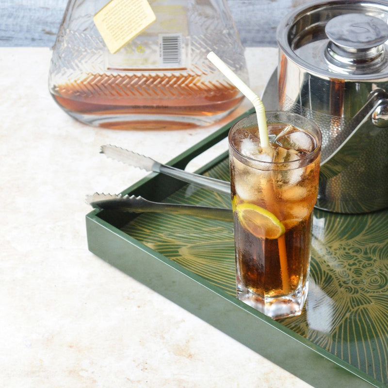 OLIVE Green Gold Floral Square Lacquer Tray (Set Of 2)