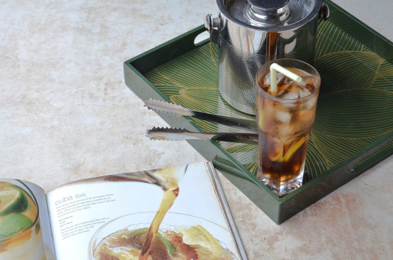 OLIVE Green Gold Floral Square Lacquer Tray (Set Of 2)