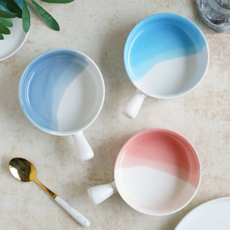 Ombre Bowl with Handle - Ceramic bowl, salad bowls, snack bowls, bowl with handle, oven bowl | Bowls for dining table & home decor