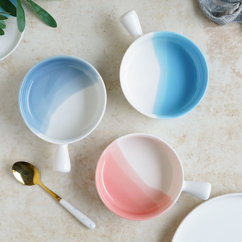 Ombre Bowl with Handle - Ceramic bowl, salad bowls, snack bowls, bowl with handle, oven bowl | Bowls for dining table & home decor