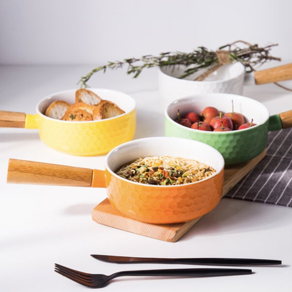 Orange Bowl with Handle - Soup bowl, serving bowls, noodle bowl, snack bowl, popcorn bowls | Bowls for dining & home decor