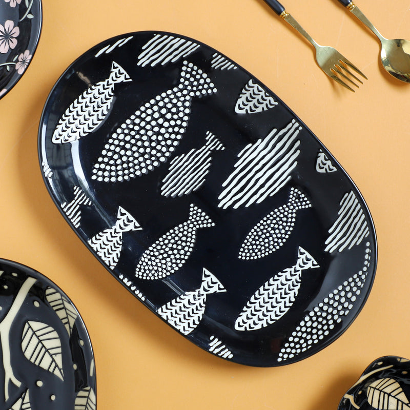 Oval Plates Black - Ceramic platter, serving platter, fruit platter | Plates for dining table & home decor