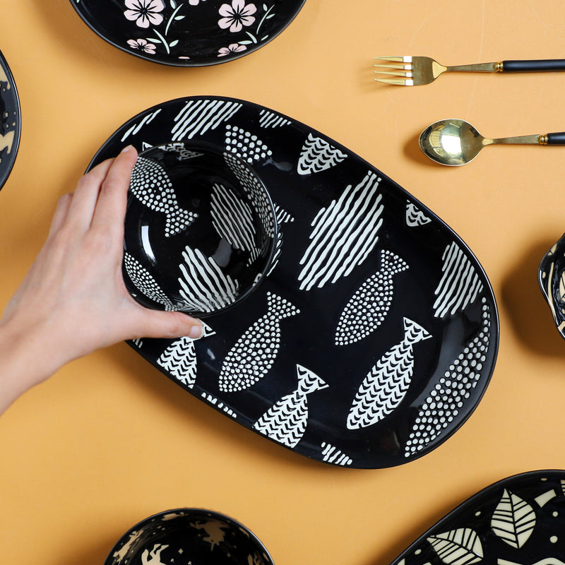 Oval Plates Black - Ceramic platter, serving platter, fruit platter | Plates for dining table & home decor