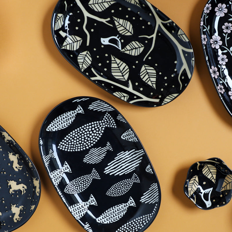 Oval Plates Black - Ceramic platter, serving platter, fruit platter | Plates for dining table & home decor