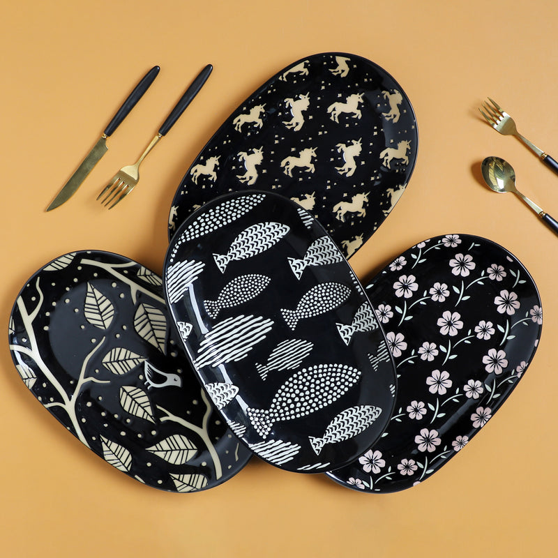 Oval Plates Black - Ceramic platter, serving platter, fruit platter | Plates for dining table & home decor