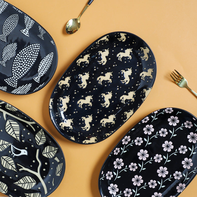 Oval Plates Black - Ceramic platter, serving platter, fruit platter | Plates for dining table & home decor