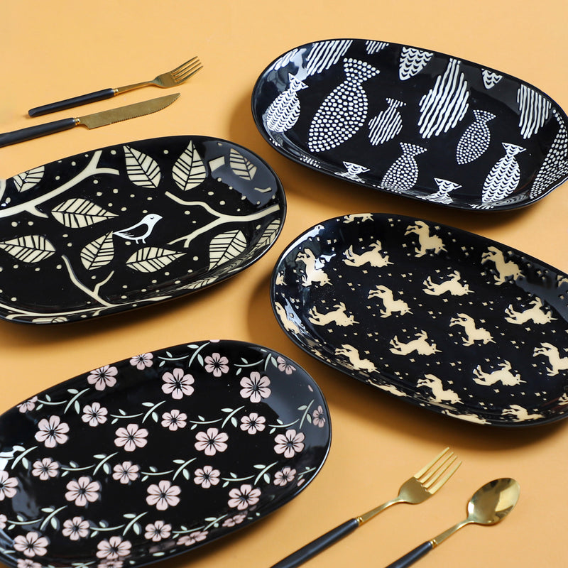 Oval Plates Black - Ceramic platter, serving platter, fruit platter | Plates for dining table & home decor