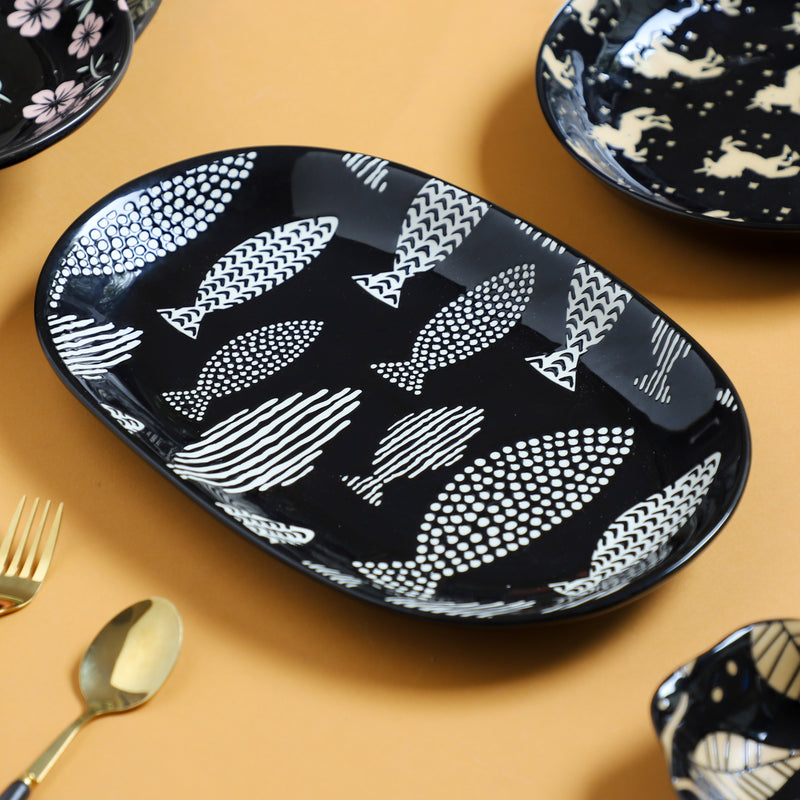 Oval Plates Black - Ceramic platter, serving platter, fruit platter | Plates for dining table & home decor