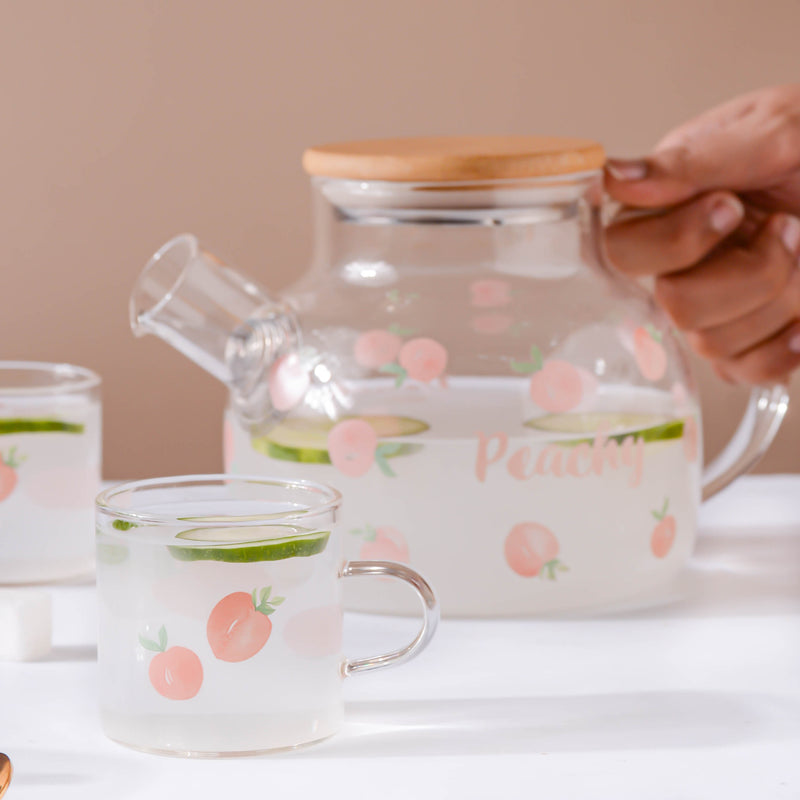 Peach Glass Teapot Pink- Kettle for tea, pot for coffee, teapot | Jug for Dining table & Home decor