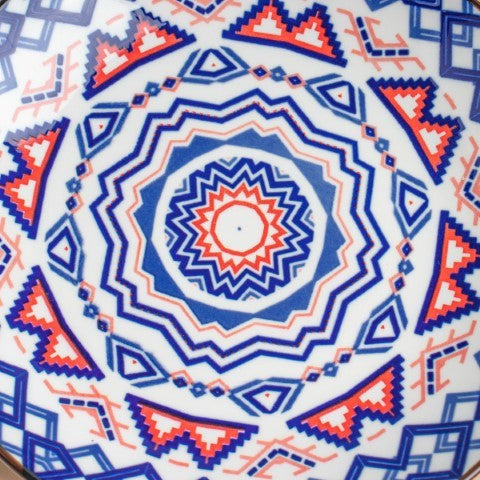 Mandala Blue Round Platter With Handle - Ceramic platter, serving platter, fruit platter | Plates for dining table & home decor