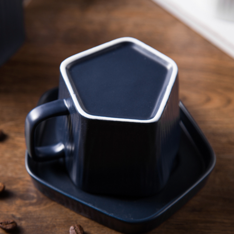 Pentagon Mug with Saucer Blue- Tea cup, coffee cup, cup for tea | Cups and Mugs for Office Table & Home Decoration