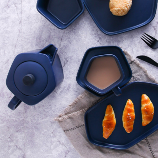 Pentagon Mug with Saucer Blue- Tea cup, coffee cup, cup for tea | Cups and Mugs for Office Table & Home Decoration