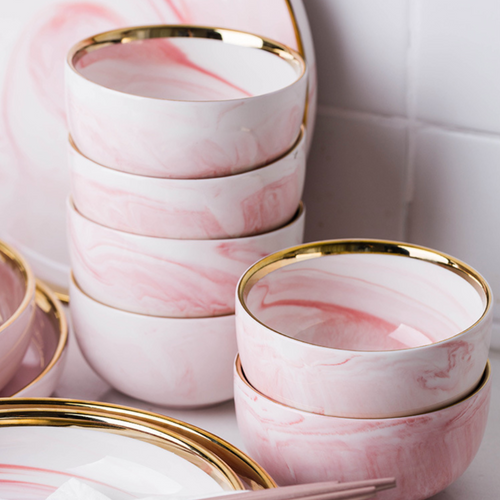 Pink Marble Bowls - Bowl, ceramic bowl, serving bowls, noodle bowl, salad bowls, bowl for snacks, large serving bowl | Bowls for dining table & home decor
