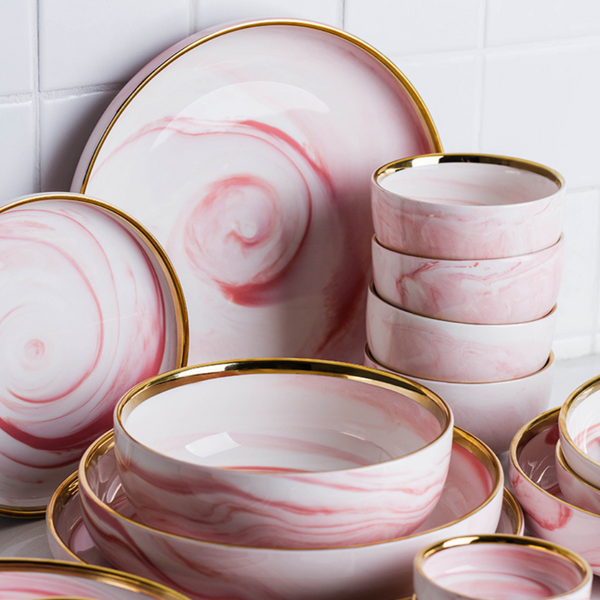 Pink Marble Bowls - Bowl, ceramic bowl, serving bowls, noodle bowl, salad bowls, bowl for snacks, large serving bowl | Bowls for dining table & home decor