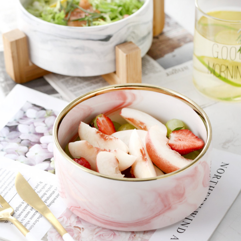 Pink Marble Bowl with Stand - Bowl, ceramic bowl, serving bowl set, noodle bowl, salad bowls, bowl for snacks, large serving bowl,  | Bowls for dining table & home decor