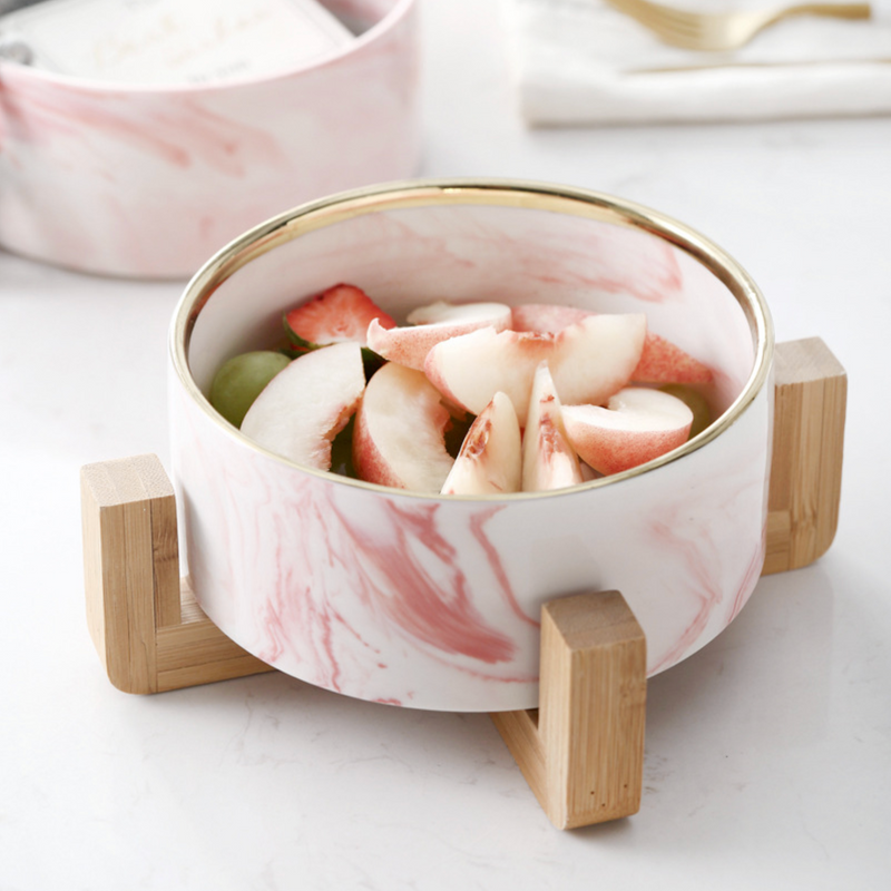 Pink Marble Bowl with Stand - Bowl, ceramic bowl, serving bowl set, noodle bowl, salad bowls, bowl for snacks, large serving bowl,  | Bowls for dining table & home decor