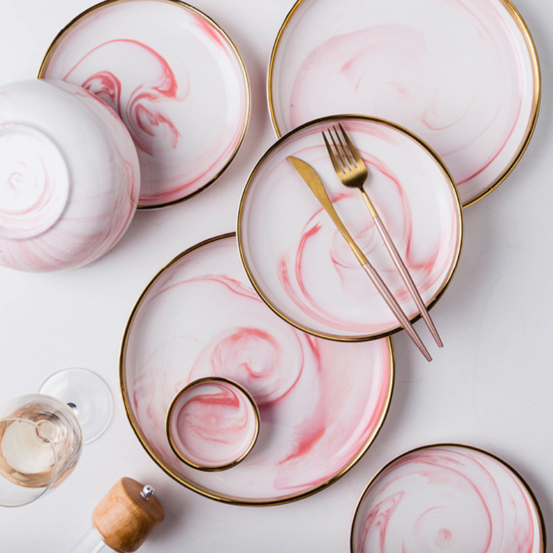 Pink Marble Plate - Serving plate, snack plate, ceramic dinner plates| Plates for dining table & home decor