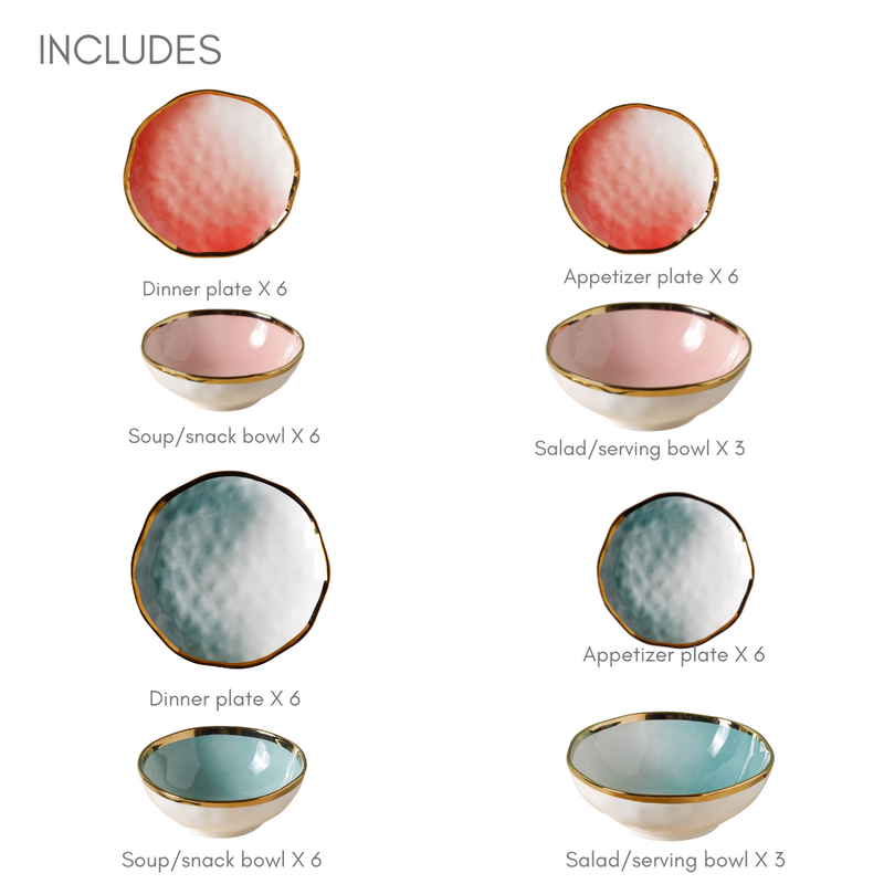 Pink and Green Ombre 22 Piece Dinner Set For 6