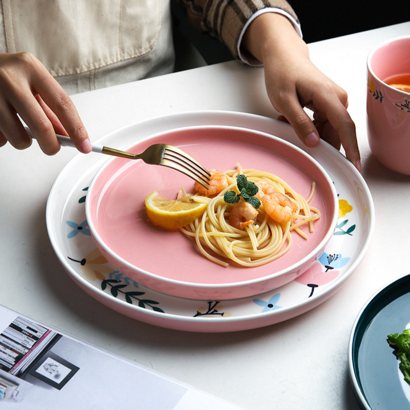 Pink Floral Plates - Serving plate, snack plate, ceramic dinner plates| Plates for dining table & home decor
