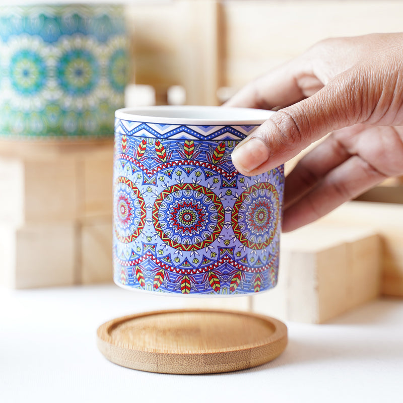 Artful Garden Ceramic Planter With Coaster Set Of 4