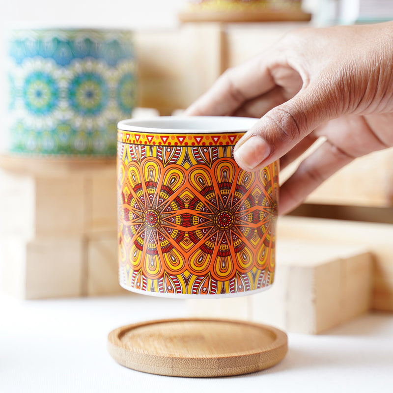 Artful Garden Ceramic Planter With Coaster Set Of 4