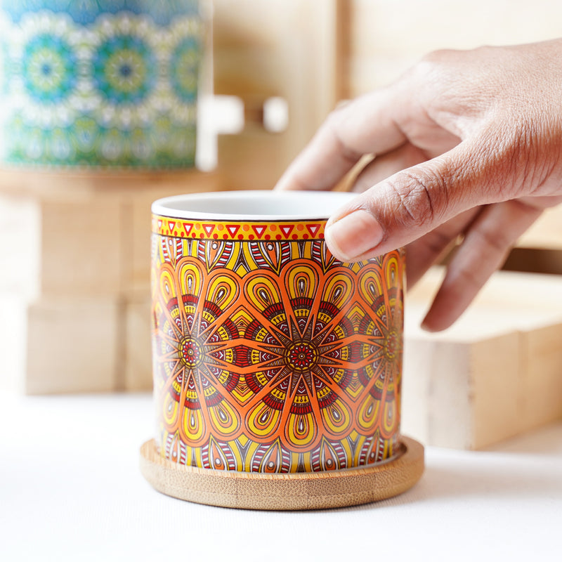 Artful Garden Ceramic Planter With Coaster Set Of 4