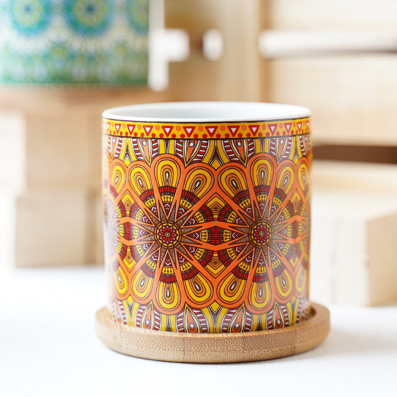 Artful Garden Ceramic Planter With Coaster Set Of 4