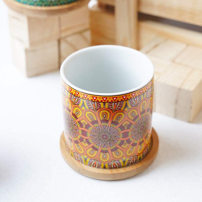 Artful Garden Ceramic Planter With Coaster Set Of 4