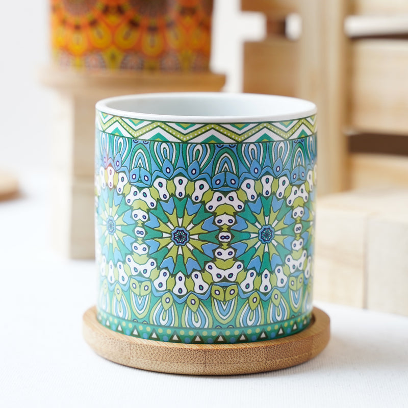 Artful Garden Ceramic Planter With Coaster Set Of 4